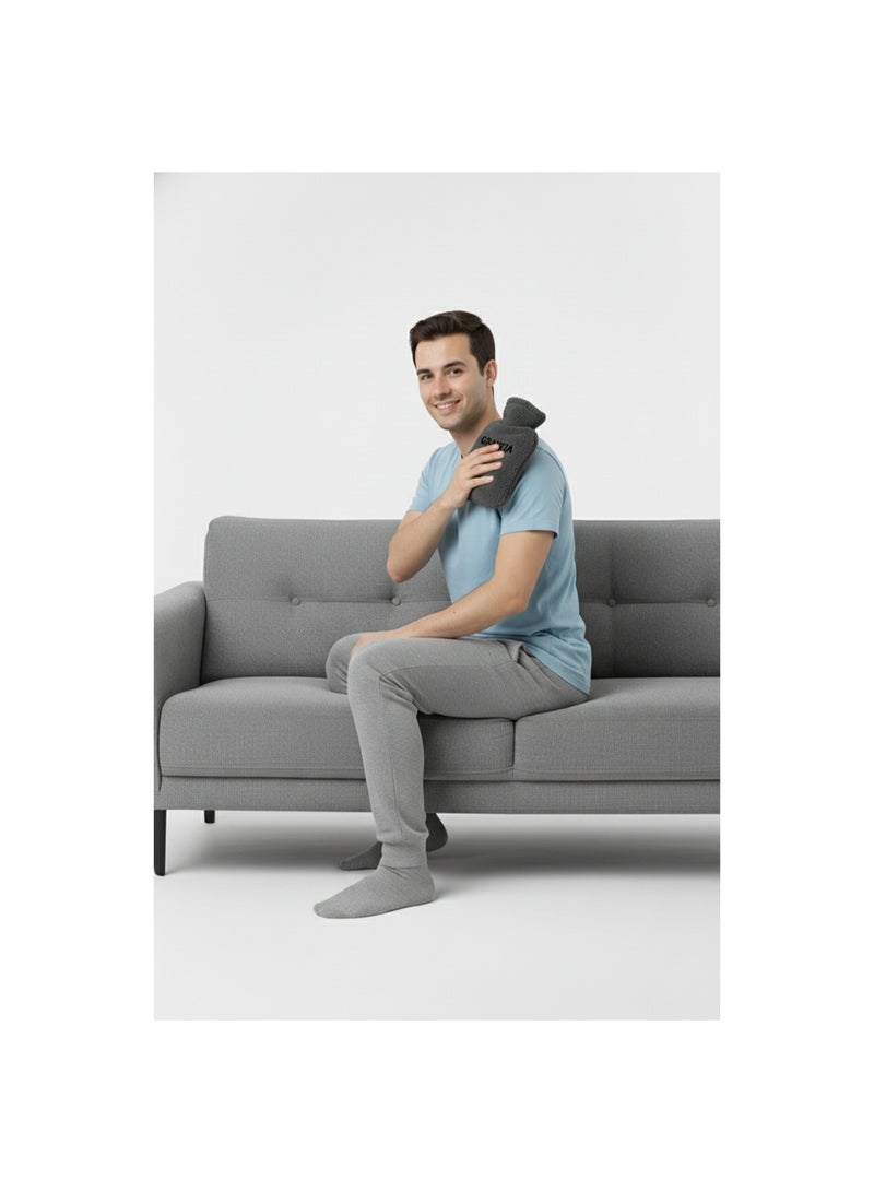  جرانزيا قِربة مياه ساخنة غير كهربائية بغطاء قطيفة ناعم لتدفئة الجسم وتوفير راحة يومية للعضلات - Image 2